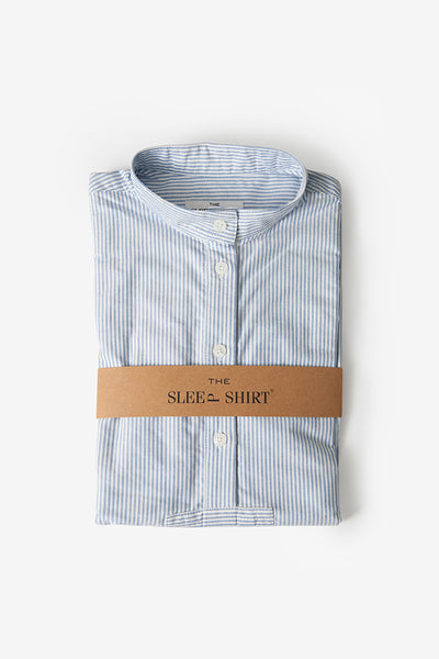classic short sleep shirt blue oxford stripe cotton folded by the Sleep Shirt