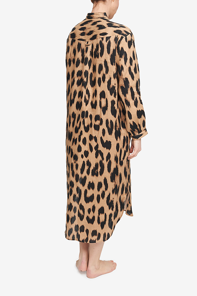 Ankle Length Sleep Shirt Leopard Print Linen