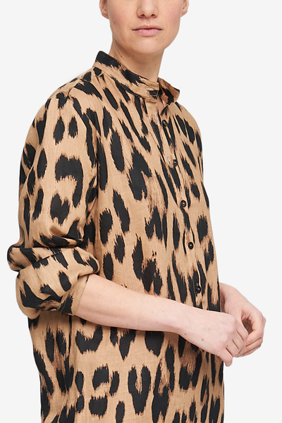Ankle Length Sleep Shirt Leopard Print Linen