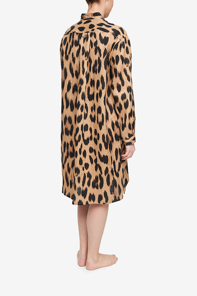 Long Sleep Shirt Leopard Print Linen