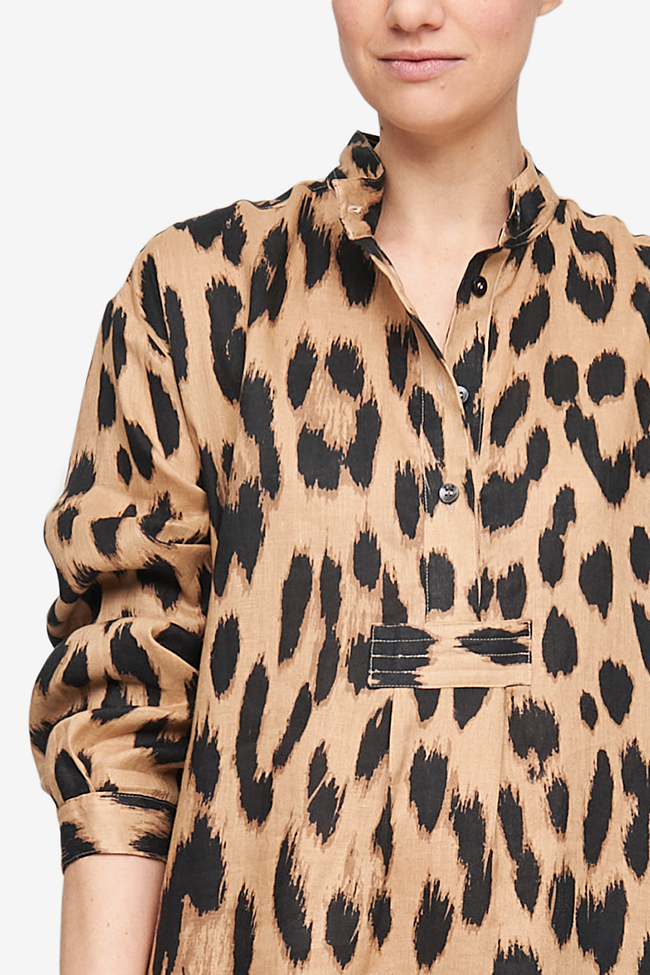 Long Sleep Shirt Leopard Print Linen