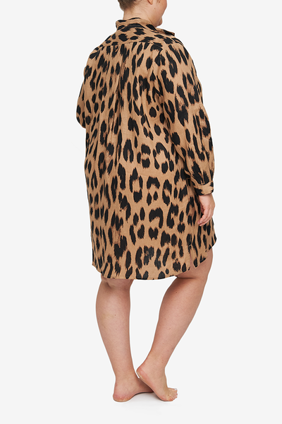 Short Sleep Shirt Leopard Print Linen PLUS