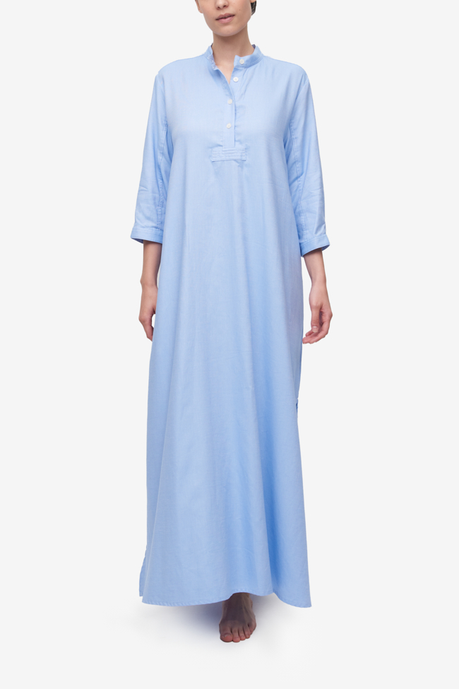 Full Length Sleep Shirt Light Blue Dobby
