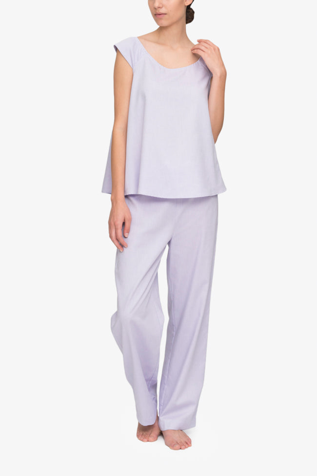 front view swing tank top lounge pants pajama set lilac royal oxford cotton by the Sleep Shirt