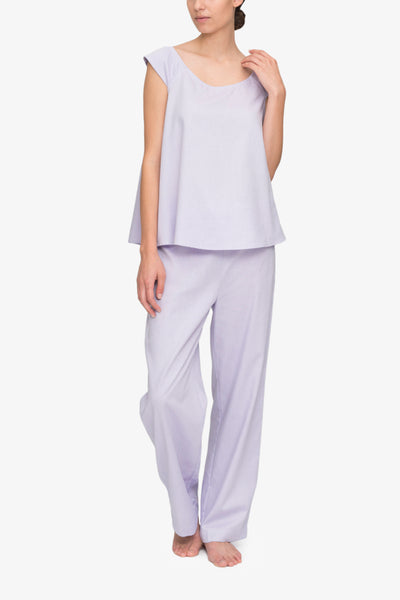 front view swing tank top lounge pants pajama set lilac royal oxford cotton by the Sleep Shirt