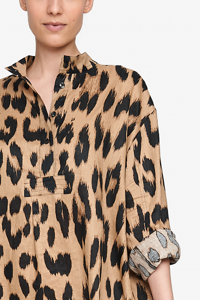 Short Sleep Shirt Leopard Print Linen