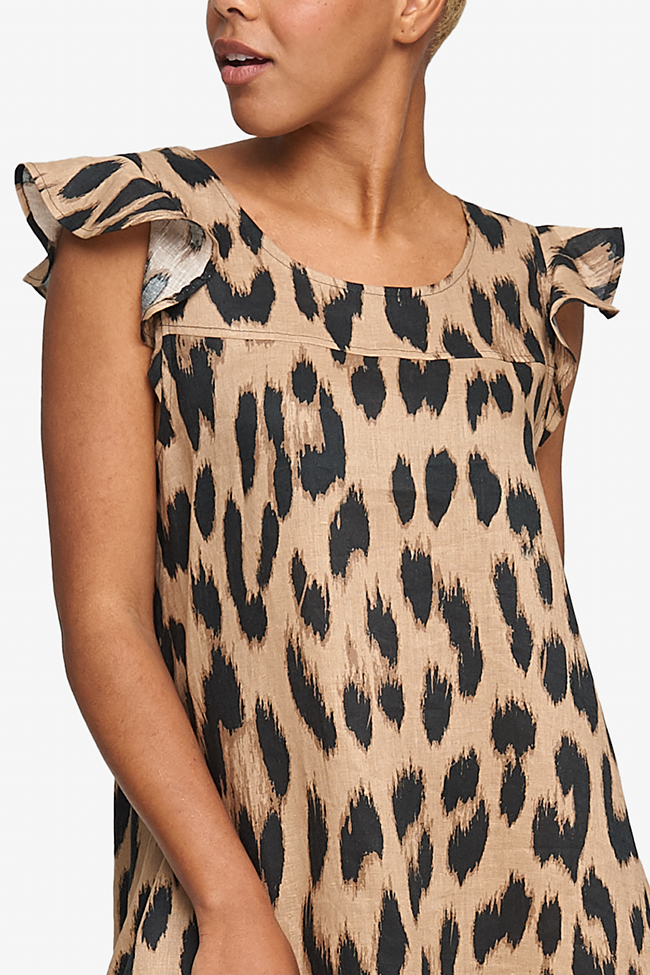 Flounce Dress Leopard Print Linen