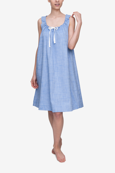 Front view of Blue Dobby cotton nightgown by The Sleep Shirt 