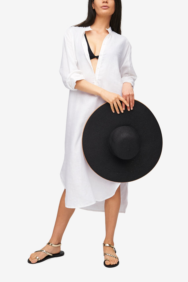 Ankle Length Sleep Shirt White Linen