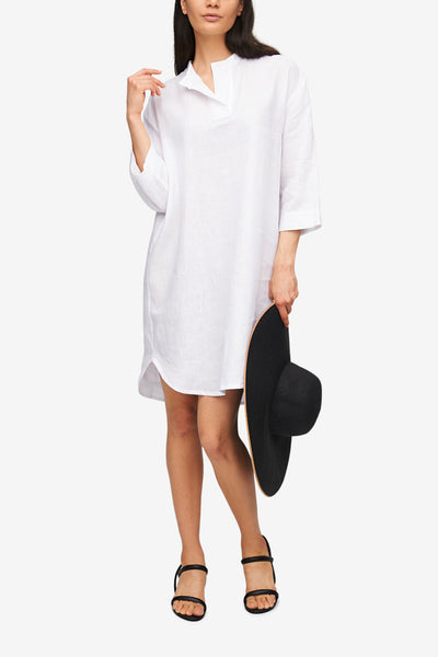 Slip On Sleep Shirt White Linen
