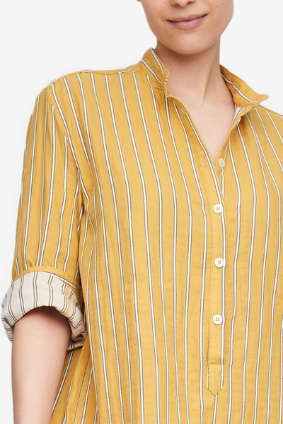 Ankle Length Sleep Shirt Mustard Double Faced Stripe