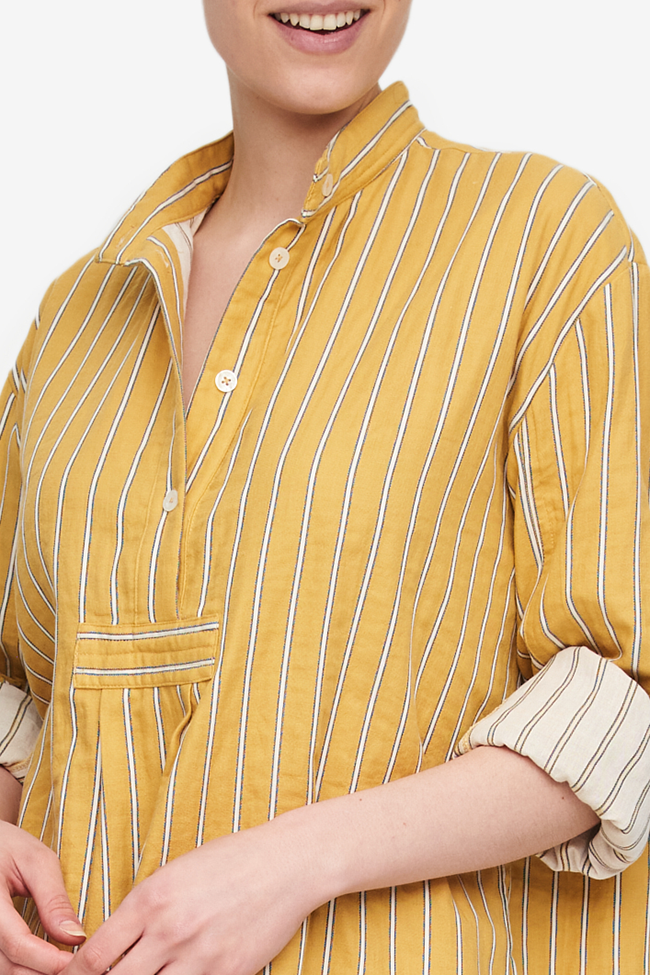 Short Sleep Shirt Mustard Double Faced Stripe