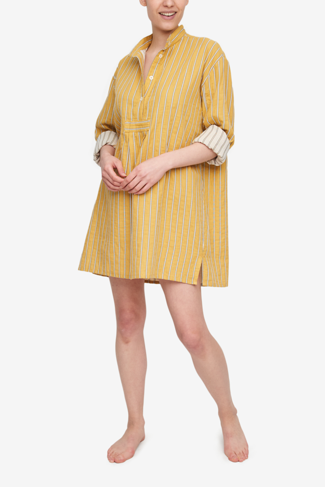 Short Sleep Shirt Mustard Double Faced Stripe
