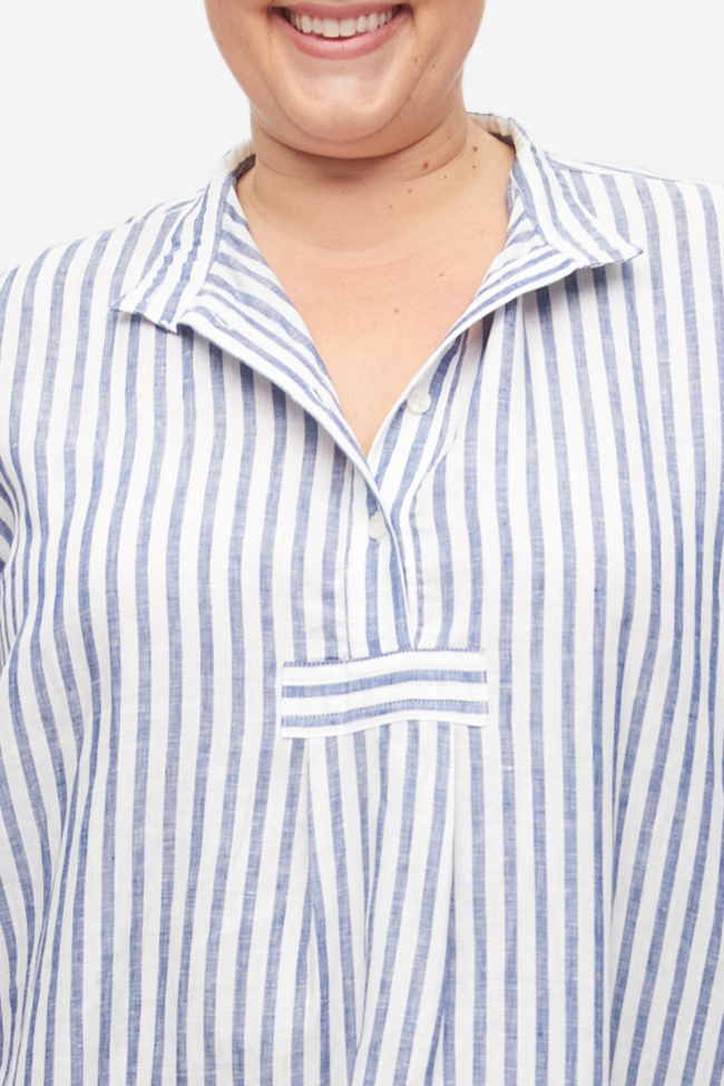 Long Sleep Shirt Navy Cabana Stripe PLUS