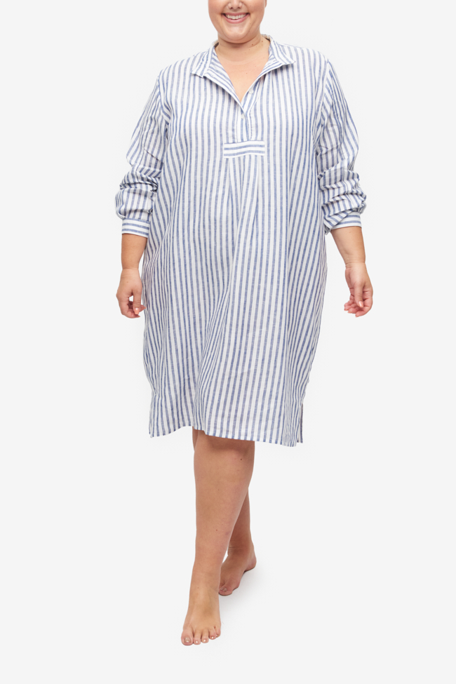 Long Sleep Shirt Navy Cabana Stripe PLUS