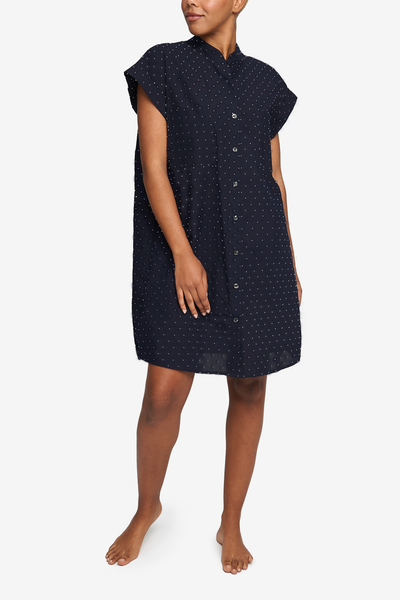 Two Pocket Sleep Shirt Navy Cotton Dot