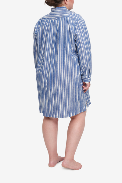 Short Sleep Shirt Navy Herringbone Stripe PLUS