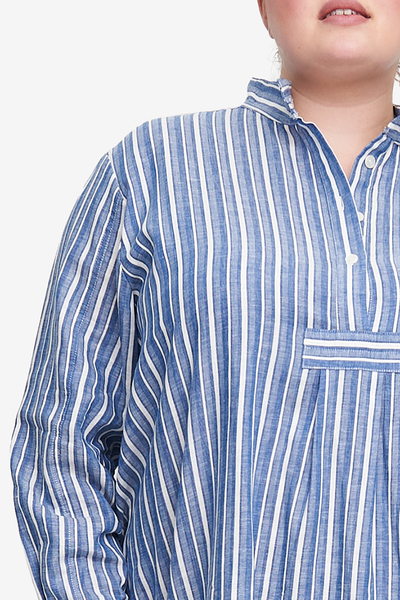 Short Sleep Shirt Navy Herringbone Stripe PLUS