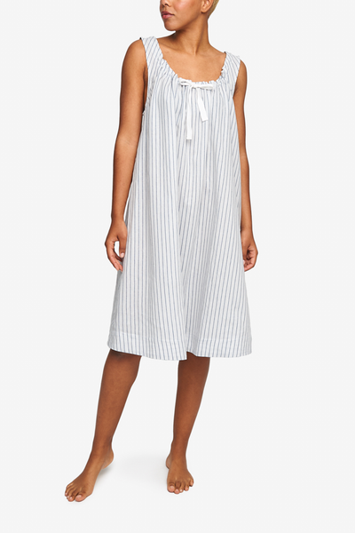 Sleeveless Nightie Navy Linen Blend Stripe