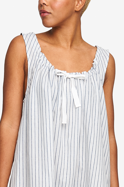 Sleeveless Nightie Navy Linen Blend Stripe