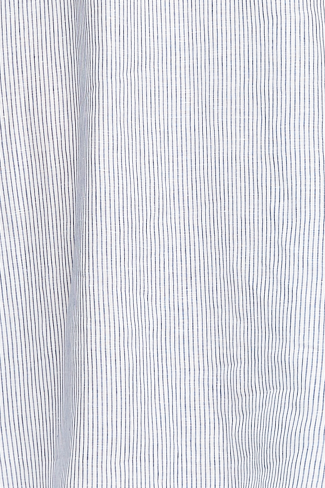 Two Pocket Sleep Shirt Navy Linen Stripe PLUS