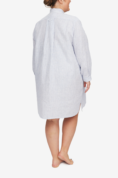 Short Sleep Shirt Navy Linen Stripe PLUS