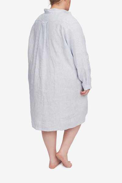 Short Sleep Shirt Navy Linen Stripe PLUS