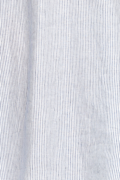 Bare Shoulder Dress Navy Linen Stripe