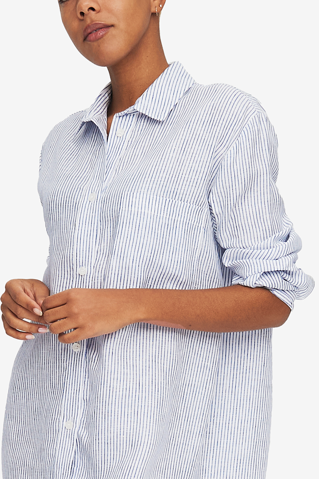 Classic Shirt Navy Linen Stripe