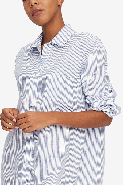 Classic Shirt Navy Linen Stripe