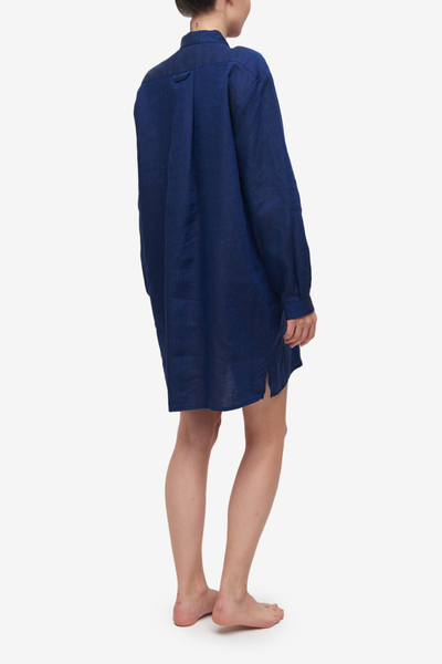 Short Sleep Shirt Navy Linen