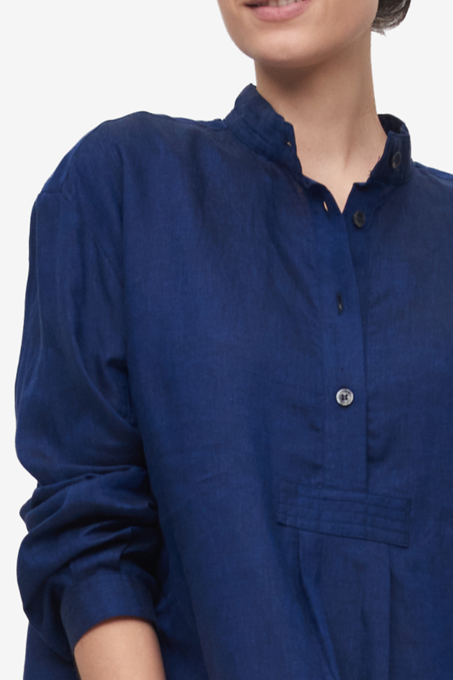 Short Sleep Shirt Navy Linen