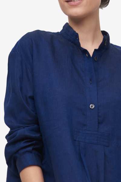 Short Sleep Shirt Navy Linen
