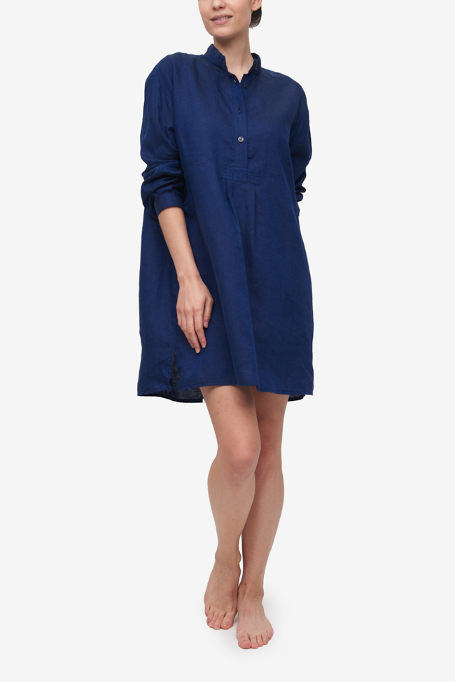 Short Sleep Shirt Navy Linen