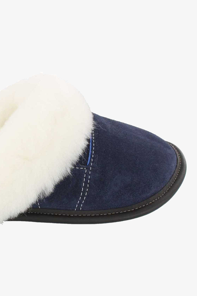 Sheepskin and Suede Slip On Slipper Navy