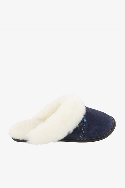Sheepskin and Suede Slip On Slipper Navy