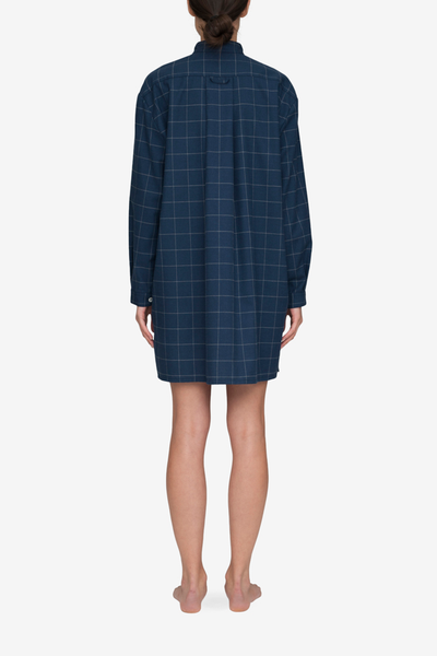 Placket Sleep Shirt Navy Windowpane Flannel