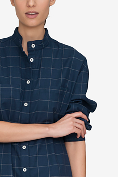 Placket Sleep Shirt Navy Windowpane Flannel