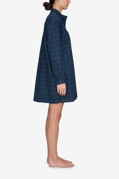 Placket Sleep Shirt Navy Windowpane Flannel