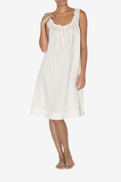 front view sleeveless adjustable neckline nightie nightgown oatmeal linen by the Sleep Shirt