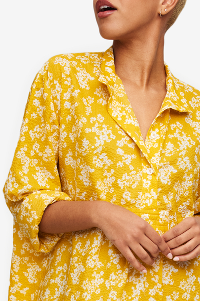 Long Sleep Shirt Ochre Floral Seersucker