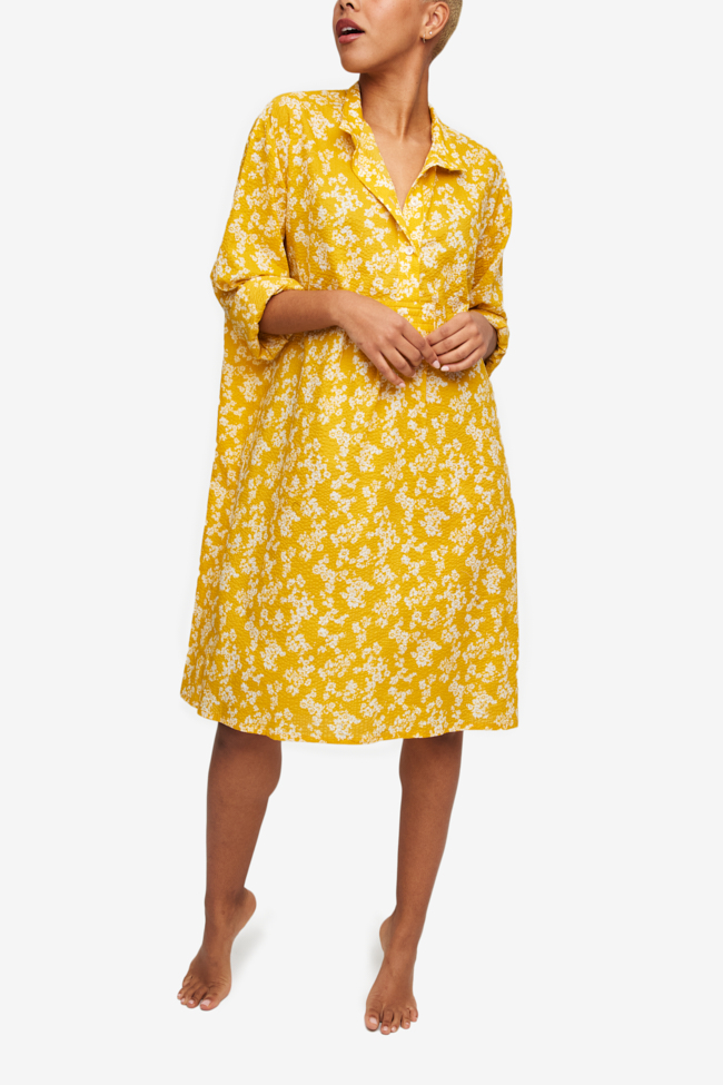 Long Sleep Shirt Ochre Floral Seersucker