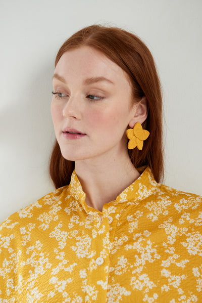 Short Sleep Shirt Ochre Floral Seersucker