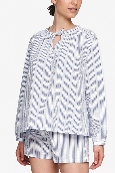 Set - Gathered Neck Top and Classic Short Ombre Seersucker