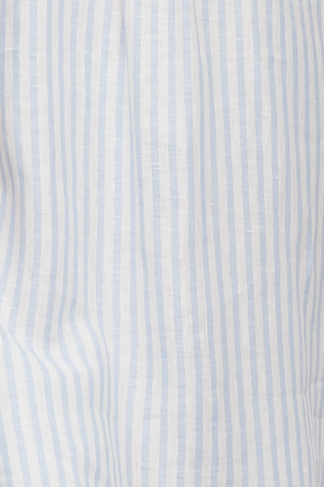 Cuffed Sleeve Shirt Pale Blue Linen Stripe