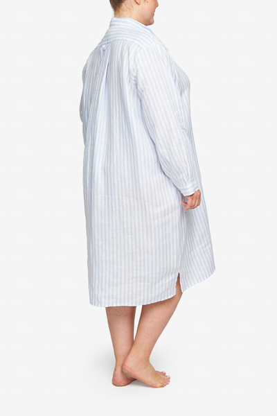 Long Sleep Shirt Pale Blue Linen Stripe PLUS