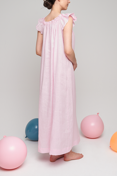 Full Length Party Nightie Pale Pink Linen