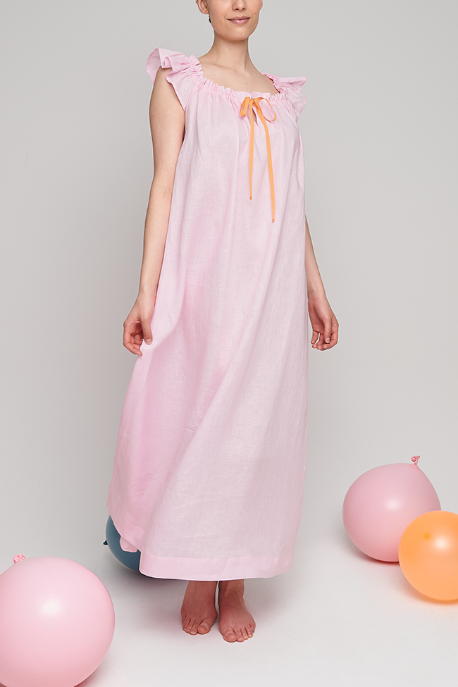 Full Length Party Nightie Pale Pink Linen