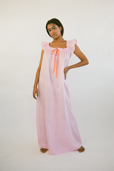 Full Length Party Nightie Pale Pink Linen