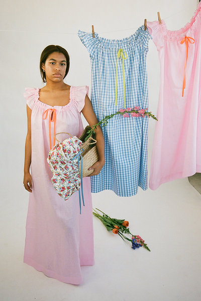 Full Length Party Nightie Pale Pink Linen